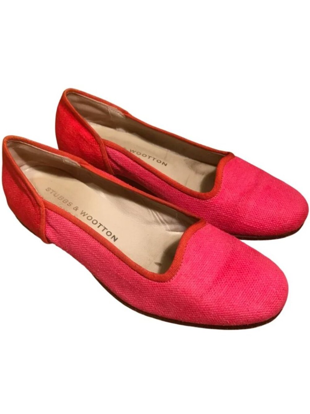Stubbs & Wootton Two-Tone Pink Orange-Red Tweed Leather Flats Size 6.5